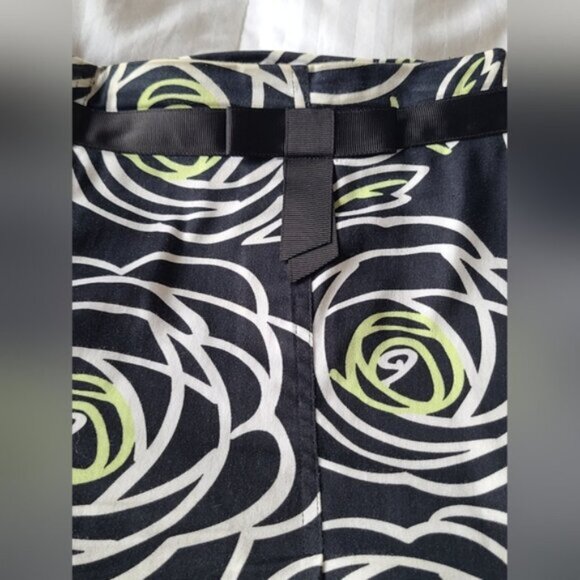 Jessica Flower Floral Black White Green A Line Bow Roses Pattern Midi Skirt - Picture 6 of 8